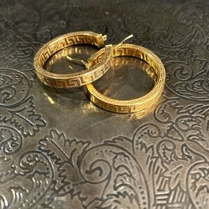 Italian Gold Tone Finish Bronze Greek Key Hoop Earrings - Women Jewelry